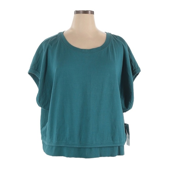 Athleta Sundown Shirred Tee NWT Size 1X Teal Organic Cotton Oversized Dolman Top - Picture 1 of 10